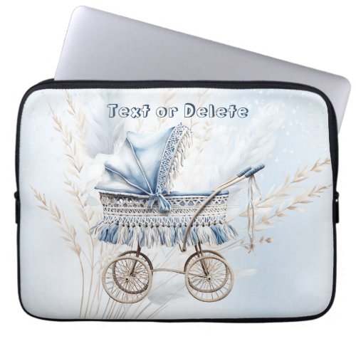 Cute Classic Baby Stroller Blue Floral Beautiful Laptop Sleeve