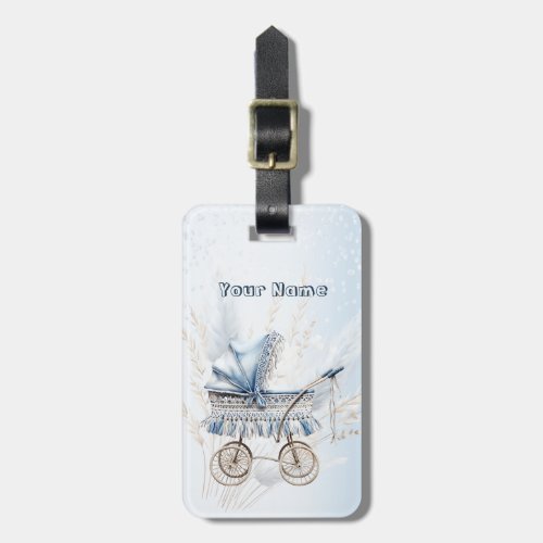 Cute Classic Baby Stroller Blue Floral Beautiful Luggage Tag