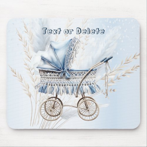 Cute Classic Baby Stroller Blue Floral Beautiful Mouse Pad