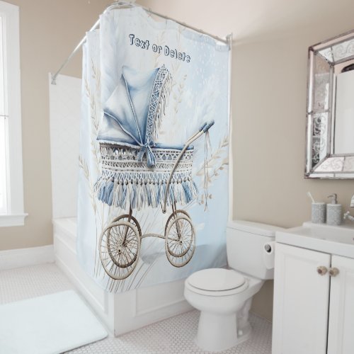 Cute Classic Baby Stroller Blue Floral Beautiful Shower Curtain