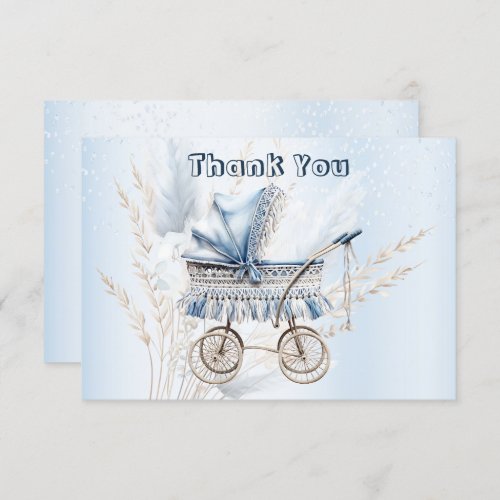 Cute Classic Baby Stroller Blue Floral Beautiful Thank You Card