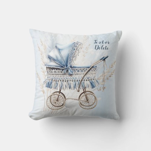 Cute Classic Baby Stroller Blue Floral Beautiful Throw Pillow