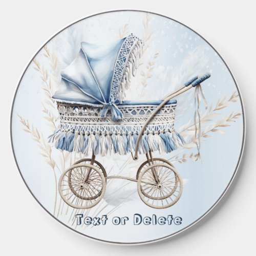 Cute Classic Baby Stroller Blue Floral Beautiful Wireless Charger