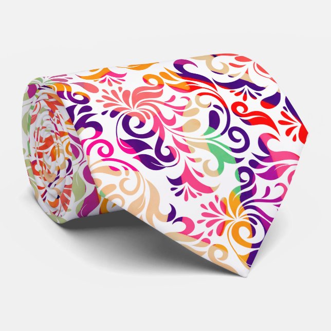 Cute classic colorful flowers pattern neck tie (Rolled)