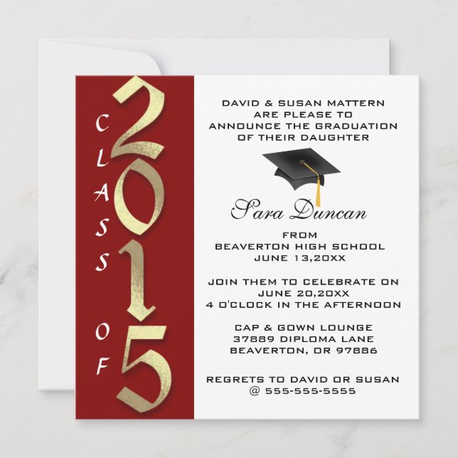 Cute Classic Elegant 2015 Graduation Invitation (Front)