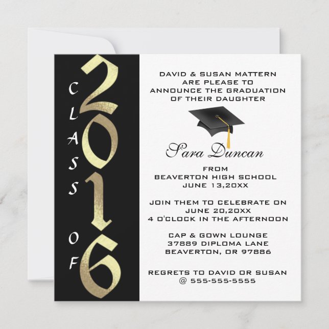 Cute Classic Elegant 2016 Graduation Invitation (Front)