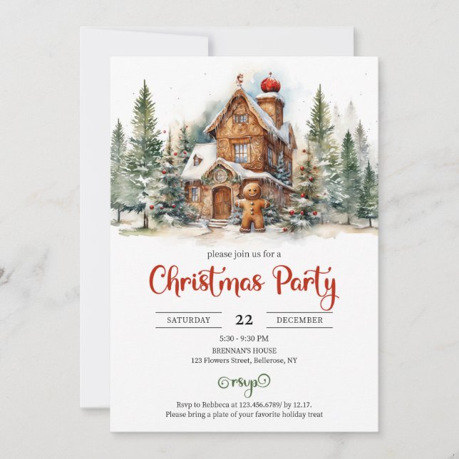 Cute Classic gingerbread house decorating party Invitation (Front)