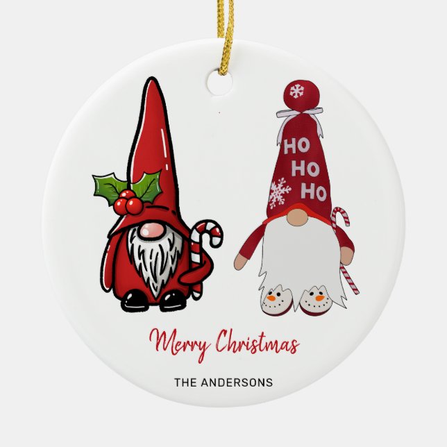 Cute Classic  Gnomes Custom Christmas Ceramic Ornament (Front)