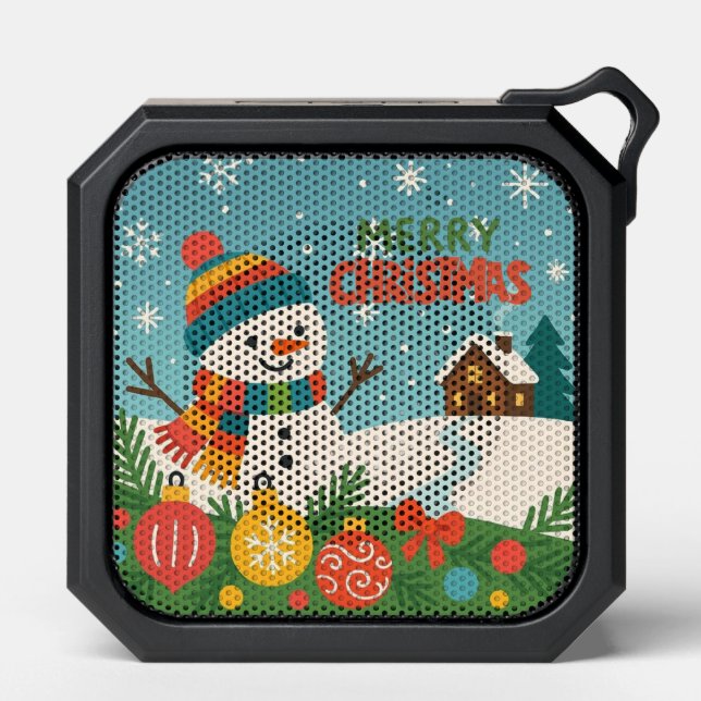 Cute, classic Merry Christmas snowman Bluetooth Speaker (Front)