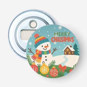 Cute, classic Merry Christmas snowman Bottle Opener