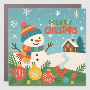 Cute, classic Merry Christmas snowman Car Magnet