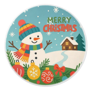 Cute, classic Merry Christmas snowman Ceramic Knob