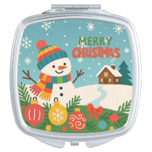 Cute, classic Merry Christmas snowman Compact Mirror