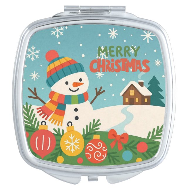 Cute, classic Merry Christmas snowman Compact Mirror (Front)