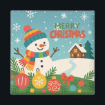 Cute, classic Merry Christmas snowman Magnet<br><div class="desc">.</div>