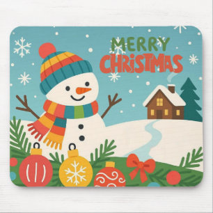 Cute, classic Merry Christmas snowman Mouse Pad