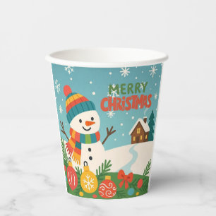 Cute, classic Merry Christmas snowman Paper Cups