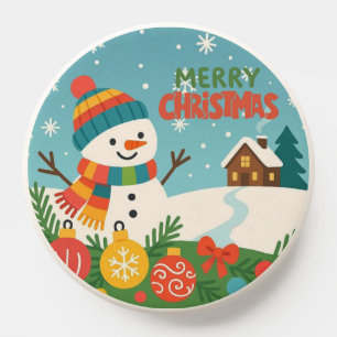 Cute, classic Merry Christmas snowman PopSocket