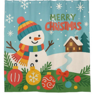 Cute, classic Merry Christmas snowman Shower Curtain