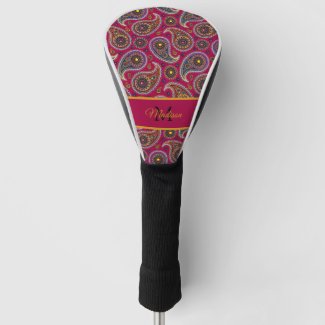 Cute Classic Paisley Red Yellow Monogram     Golf Head Cover