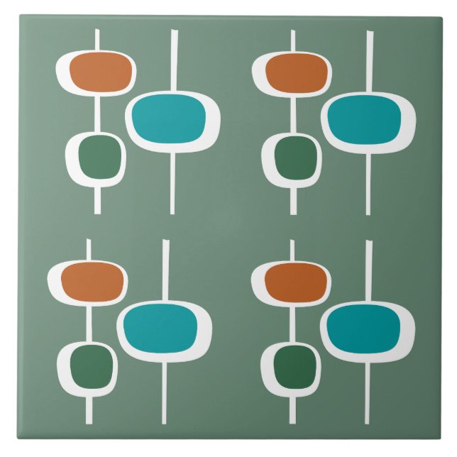 Cute classic pattern beautiful sage green orange ceramic tile (Front)