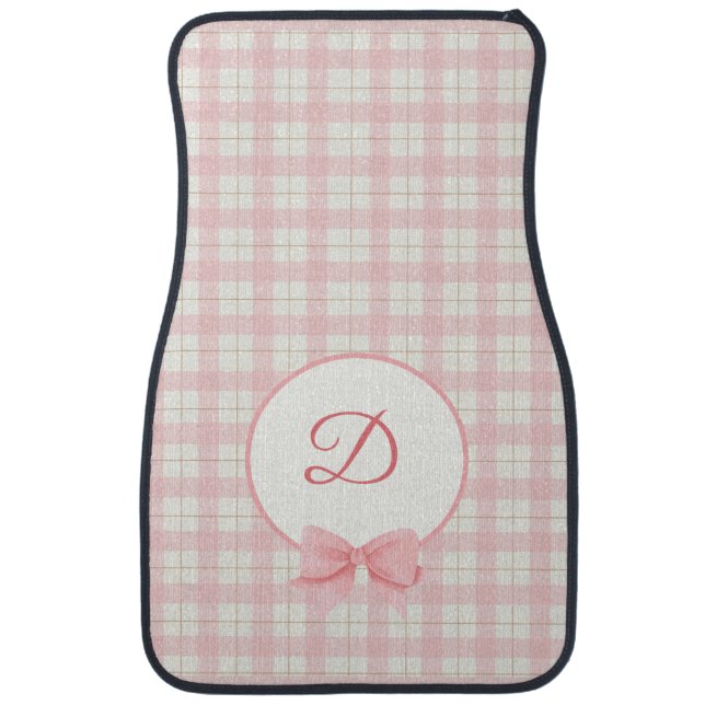 Cute Classic Pink Plaid Monogram Name Car Floor Mat (Front)