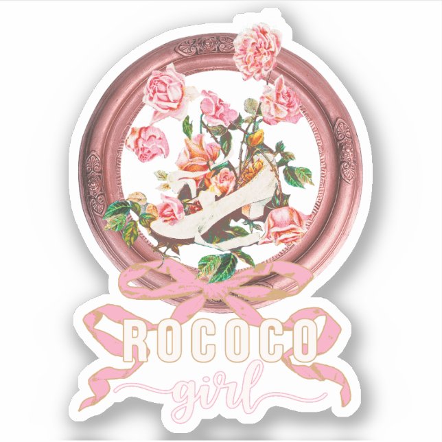 Cute Classic Pink Rococo Girl Roses Bow Shoe Sticker (Front)