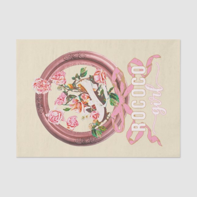 Cute Classic Pink Rococo Girl Roses Bow Shoe Tissue Paper (Front)