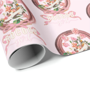 Cute Classic Pink Rococo Girl Roses Bow Shoe Wrapping Paper