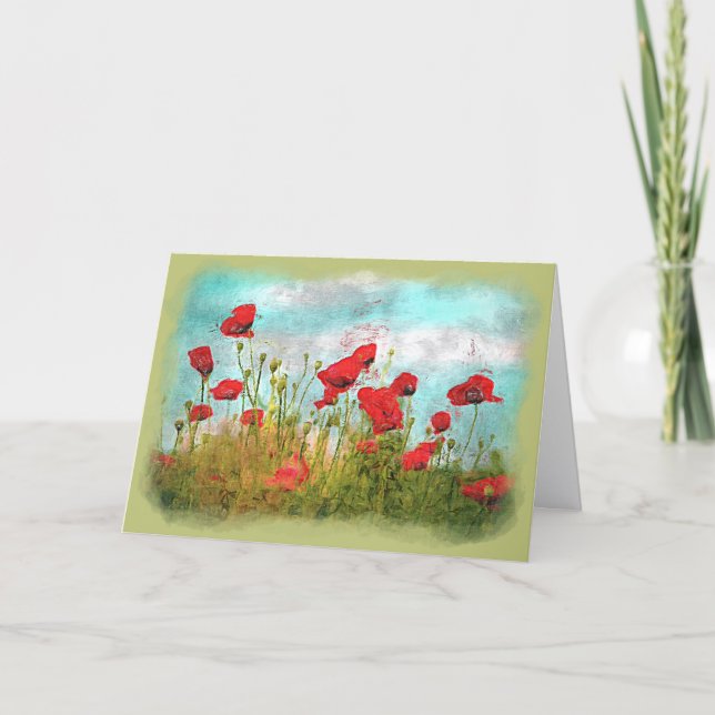 Cute Classic Poppy Flowers Meadow Field Watercolor Card (Front)