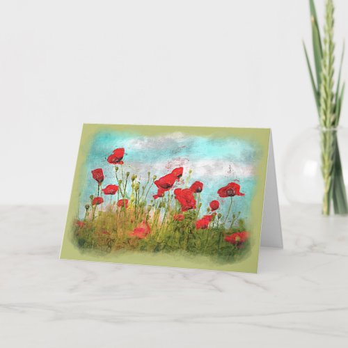 Cute Classic Poppy Flowers Meadow Field Watercolor Card