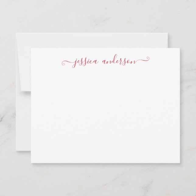 Cute Classic Preppy Modern Girly Maroon Red Script Note Card (Front)