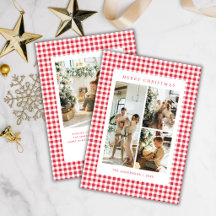 Cute Classic Red Gingham 4 Photo Christmas