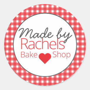 Cute classic red gingham made by bakery sticker