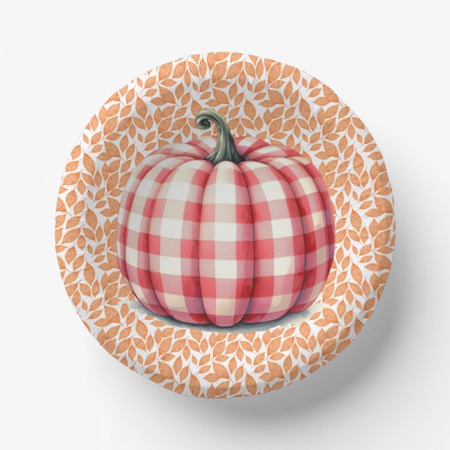 Cute classic red plaid pumpkin paper bowls (Front)
