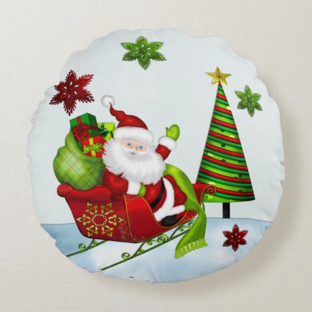Cute Classic Santa Whimsey HOLIDAY DECOR ROUND Pillow (Front)
