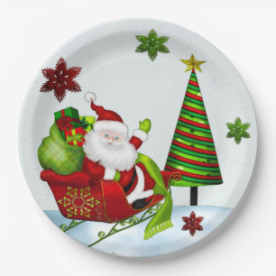 Cute Classic Santa Whimsey HOLIDAY PARTY Paper Plates