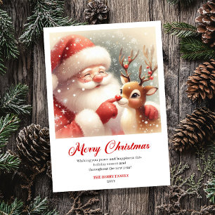 Cute Classic Santa With Rudolph Holiday Greeting  