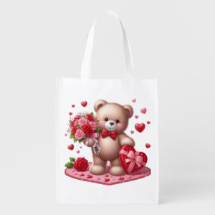 Cute, classic Valentine's day teddy bear Grocery Bag