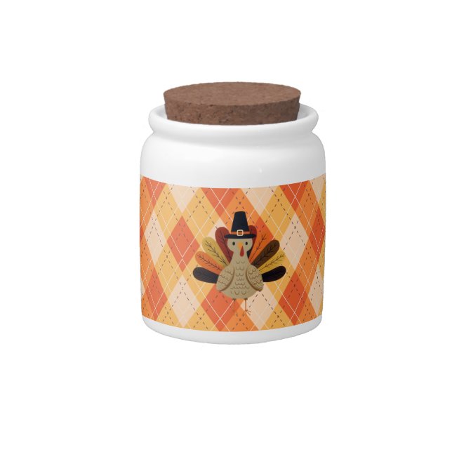 Cute, classic/vintage Thanksgiving Turkey Candy Jar (Front)