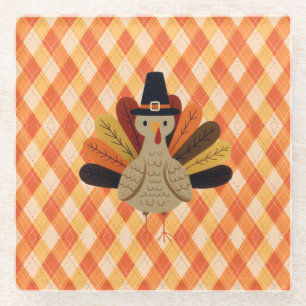 Cute, classic/vintage Thanksgiving Turkey Glass Coaster