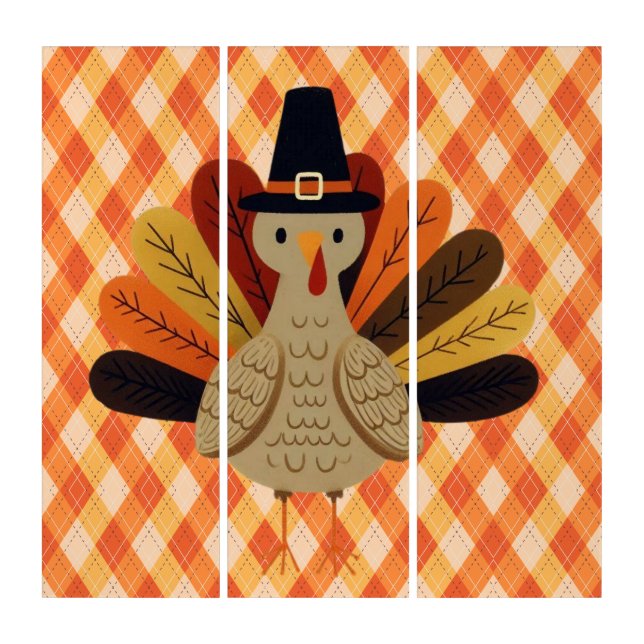 Cute, classic/vintage Thanksgiving Turkey Triptych (Front)