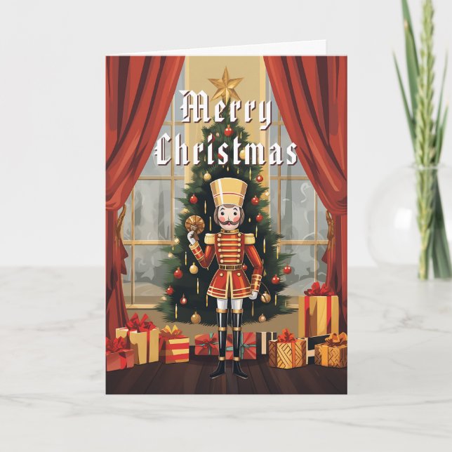 Cute Classic Wooden Nutcracker Custom Christmas Holiday Card (Front)