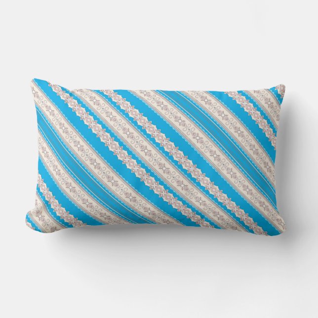 Cute classical blue white ornament stripes lumbar pillow (Front)
