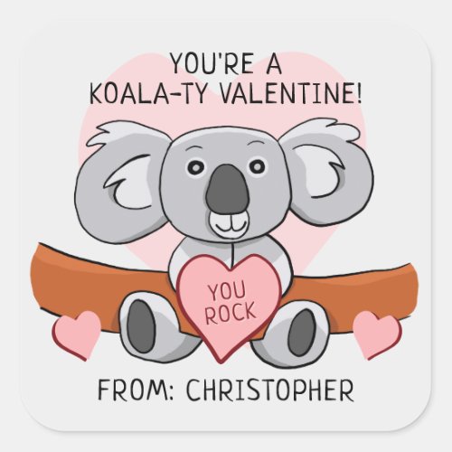 Cute Classroom Valentine Koala Square Sticker