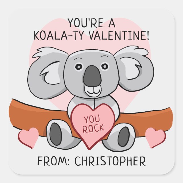 Cute Classroom Valentine Koala Square Sticker (Front)