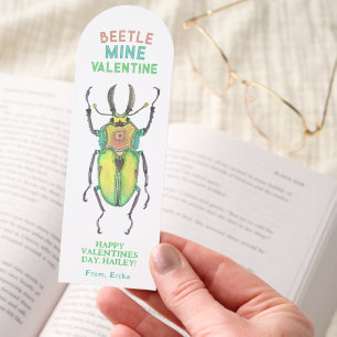 Cute Classroom Valentine Watercolor Beetles Bookmarks