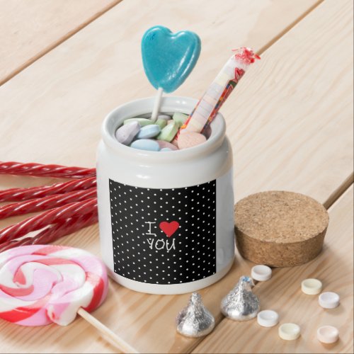 Cute Classy Black White Polka Dot Red Heart Love Candy Jar