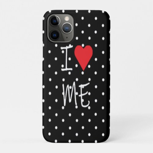 Cute Classy Black White Polka Dot Red Heart Love iPhone 11 Pro Case