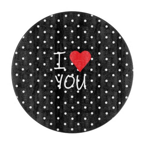 Cute Classy Black White Polka Dot Red Heart Love Cutting Board